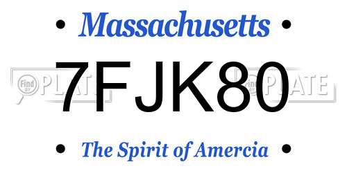7FJK80 Massachusetts License Plate
