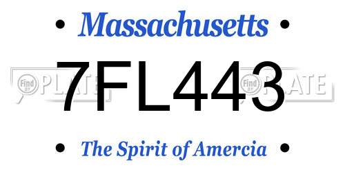 7FL443 Massachusetts License Plate