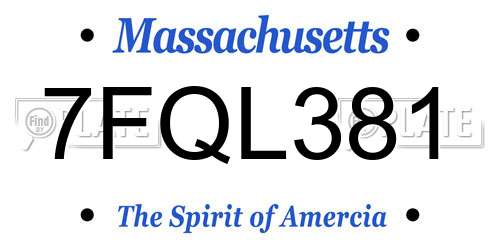 7FQL381 Massachusetts License Plate