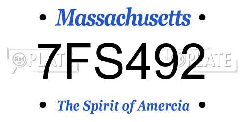 7FS492 Massachusetts License Plate