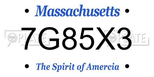 7G85X3 Massachusetts License Plate