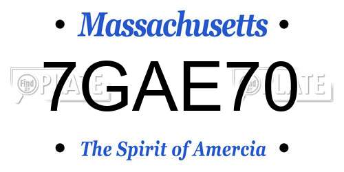 7GAE70 Massachusetts License Plate