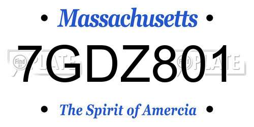 7GDZ801 Massachusetts License Plate