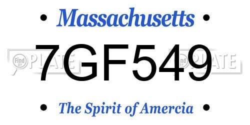 7GF549 Massachusetts License Plate