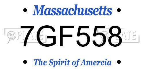 7GF558 Massachusetts License Plate