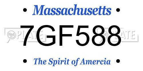 7GF588 Massachusetts License Plate