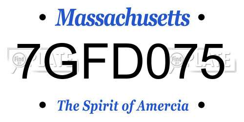 7GFD075 Massachusetts License Plate