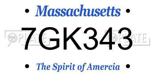 7GK343 Massachusetts License Plate