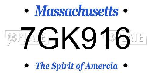 7GK916 Massachusetts License Plate