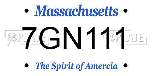 7GN111 Massachusetts License Plate