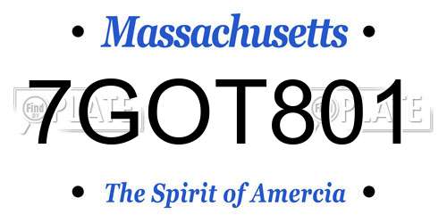 7GOT801 Massachusetts License Plate