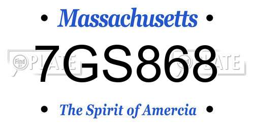 7GS868 Massachusetts License Plate