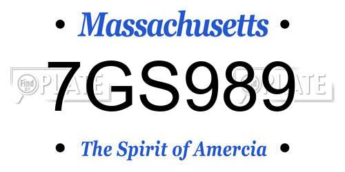 7GS989 Massachusetts License Plate