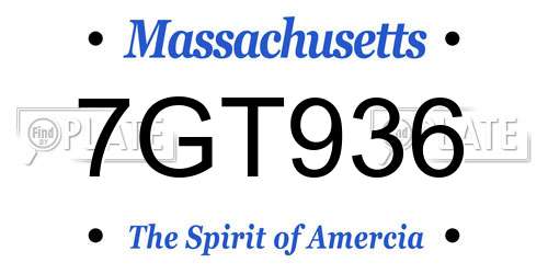 7GT936 Massachusetts License Plate