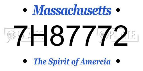 7H87772 Massachusetts License Plate