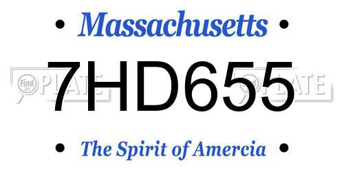 7HD655 Massachusetts License Plate