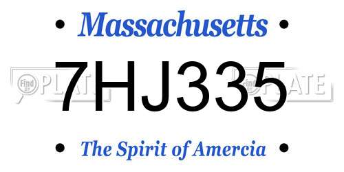 7HJ335 Massachusetts License Plate
