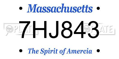 7HJ843 Massachusetts License Plate