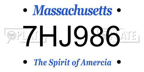 7HJ986 Massachusetts License Plate