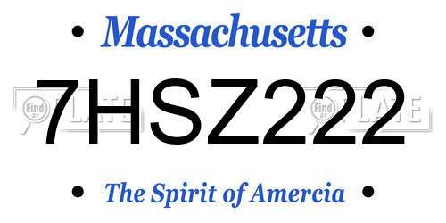 7HSZ222 Massachusetts License Plate