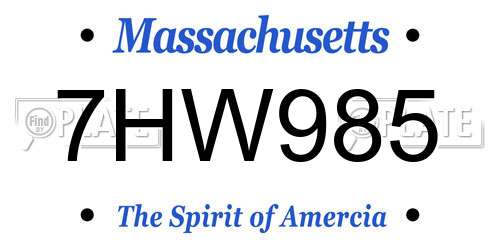 7HW985 Massachusetts License Plate