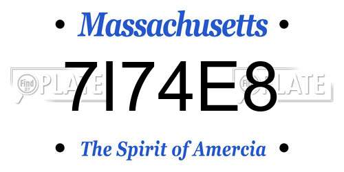 7I74E8 Massachusetts License Plate