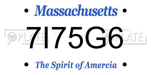 7I75G6 Massachusetts License Plate