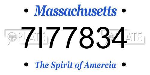 7I77834 Massachusetts License Plate