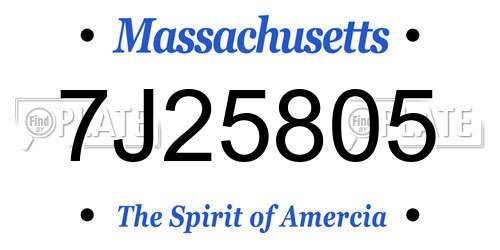 7J25805 Massachusetts License Plate
