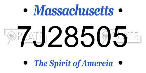 7J28505 Massachusetts License Plate