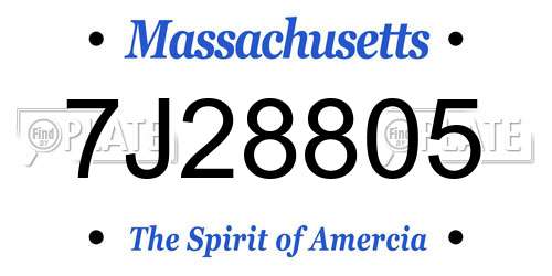 7J28805 Massachusetts License Plate