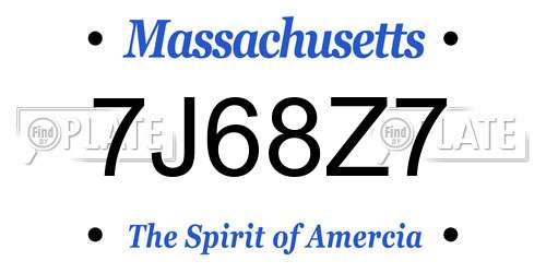 7J68Z7 Massachusetts License Plate