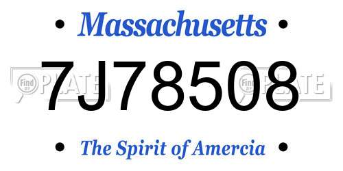 7J78508 Massachusetts License Plate