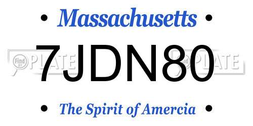 7JDN80 Massachusetts License Plate