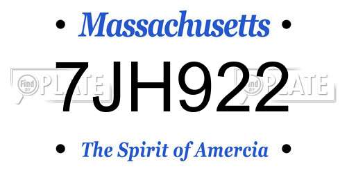 7JH922 Massachusetts License Plate