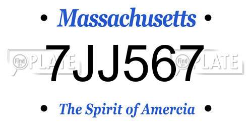 7JJ567 Massachusetts License Plate