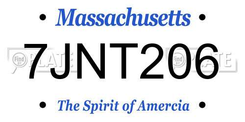 7JNT206 Massachusetts License Plate