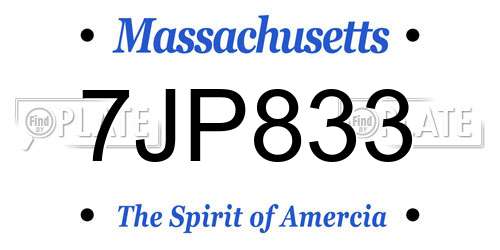 7JP833 Massachusetts License Plate