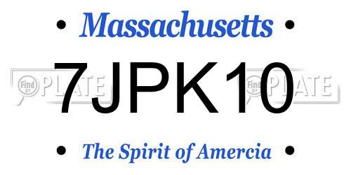 7JPK10 Massachusetts License Plate