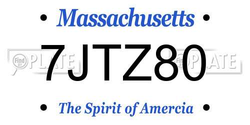 7JTZ80 Massachusetts License Plate