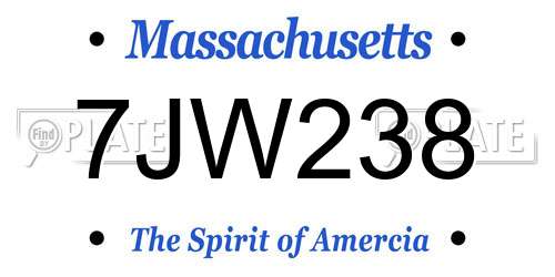 7JW238 Massachusetts License Plate