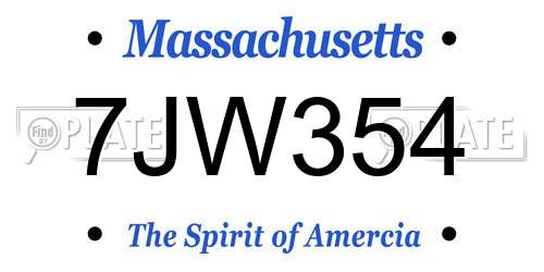 7JW354 Massachusetts License Plate