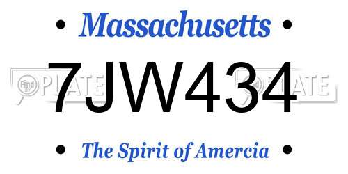 7JW434 Massachusetts License Plate