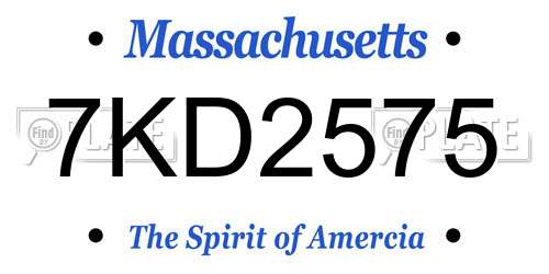 7KD2575 Massachusetts License Plate