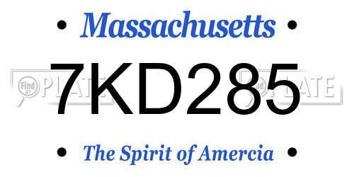 7KD285 Massachusetts License Plate