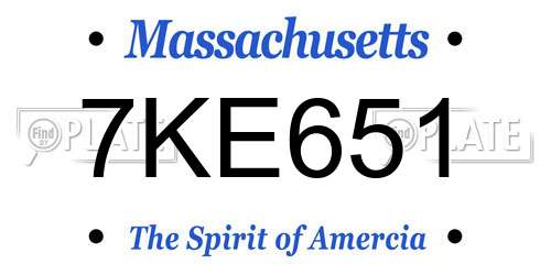 7KE651 Massachusetts License Plate