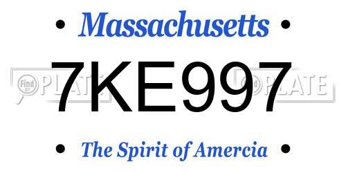 7KE997 Massachusetts License Plate