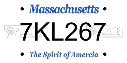7KL267 Massachusetts License Plate