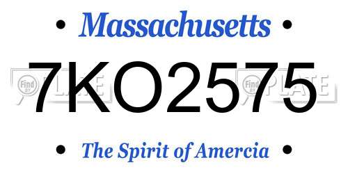 7KO2575 Massachusetts License Plate