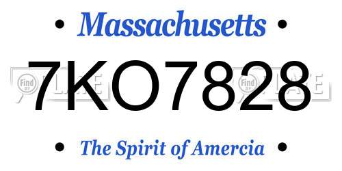 7KO7828 Massachusetts License Plate